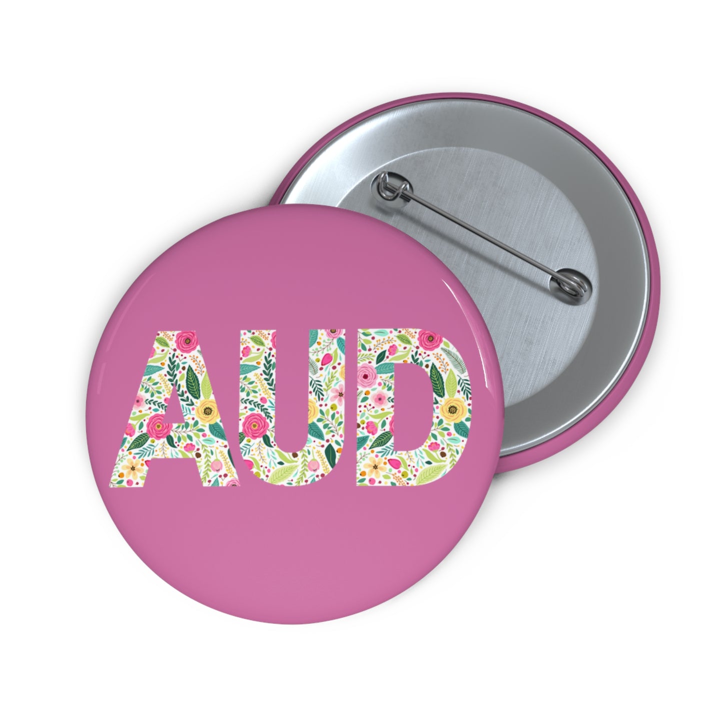 Audiologist floral AUD Pin Button,1.25" 2.25" or 3"