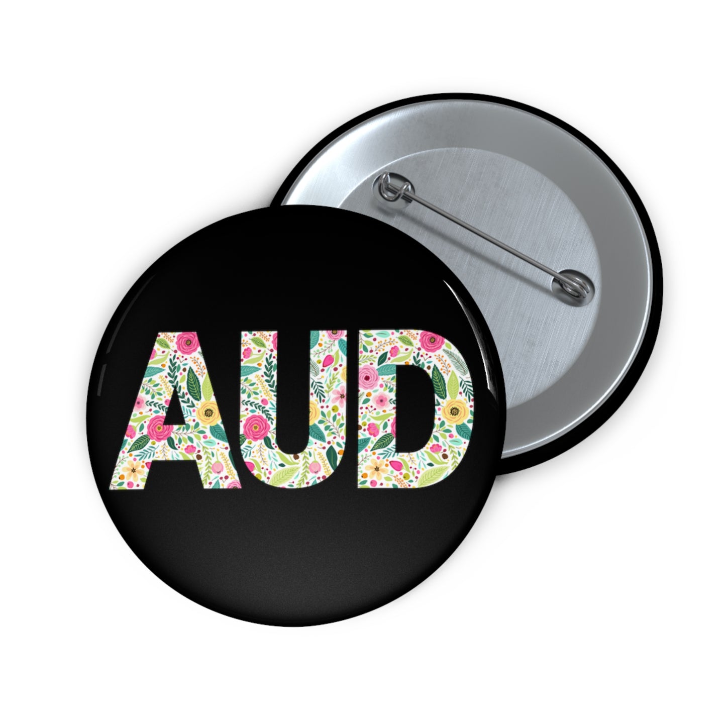 Audiologist floral AUD Pin Button,1.25" 2.25" or 3"