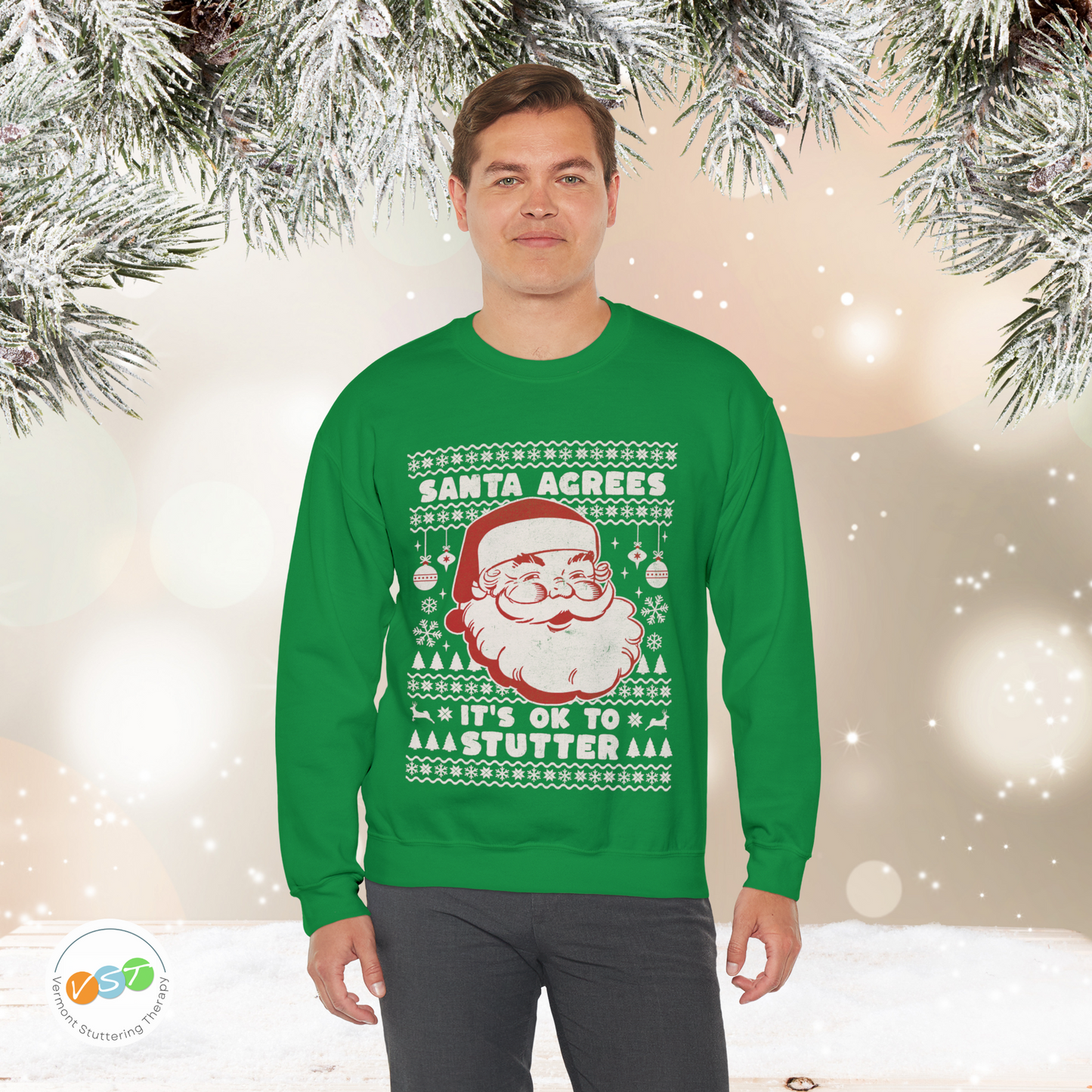 Santa Agrees It's OK to Stutter Ugly Christmas Sweatshirt