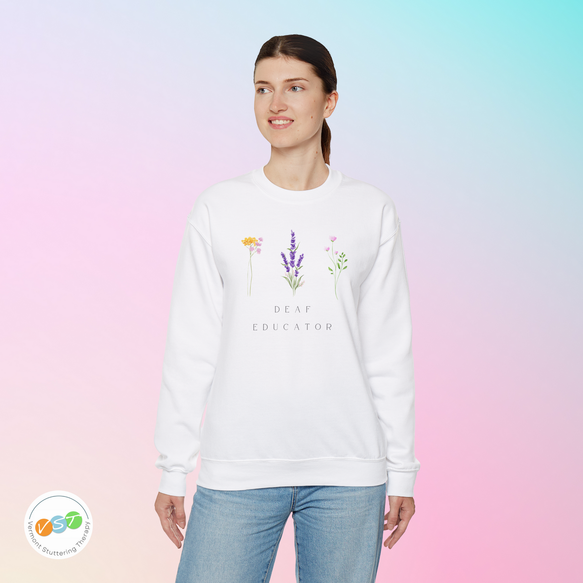 Deaf Educator Minimalist Floral Sweatshirt