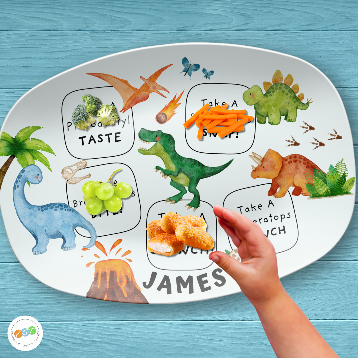 Picky Eater Dinosaur Kids Custom Dinnerware Set - Unbreakable BPA-Free