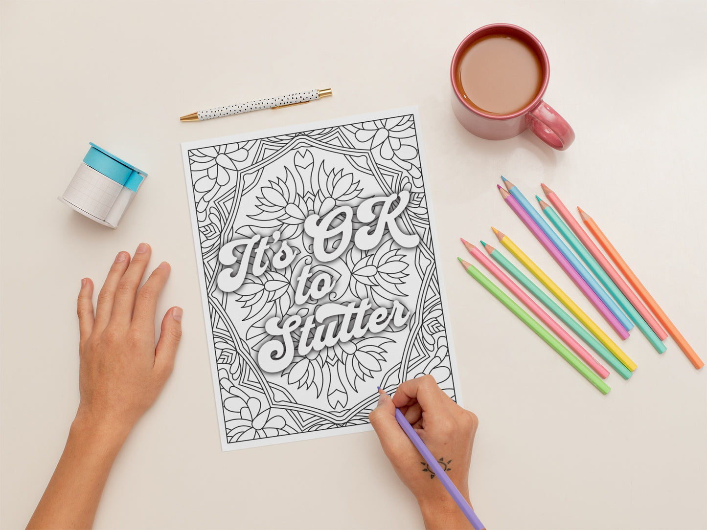 Stuttering Positive Affirmations Coloring Pages for Adults who Stutter