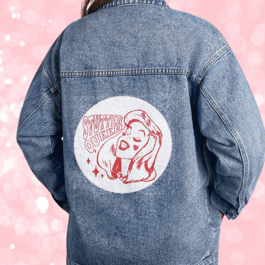 Stutter Queen Retro Pinup - Oversized Jean Jacket for Woman Who Stutters