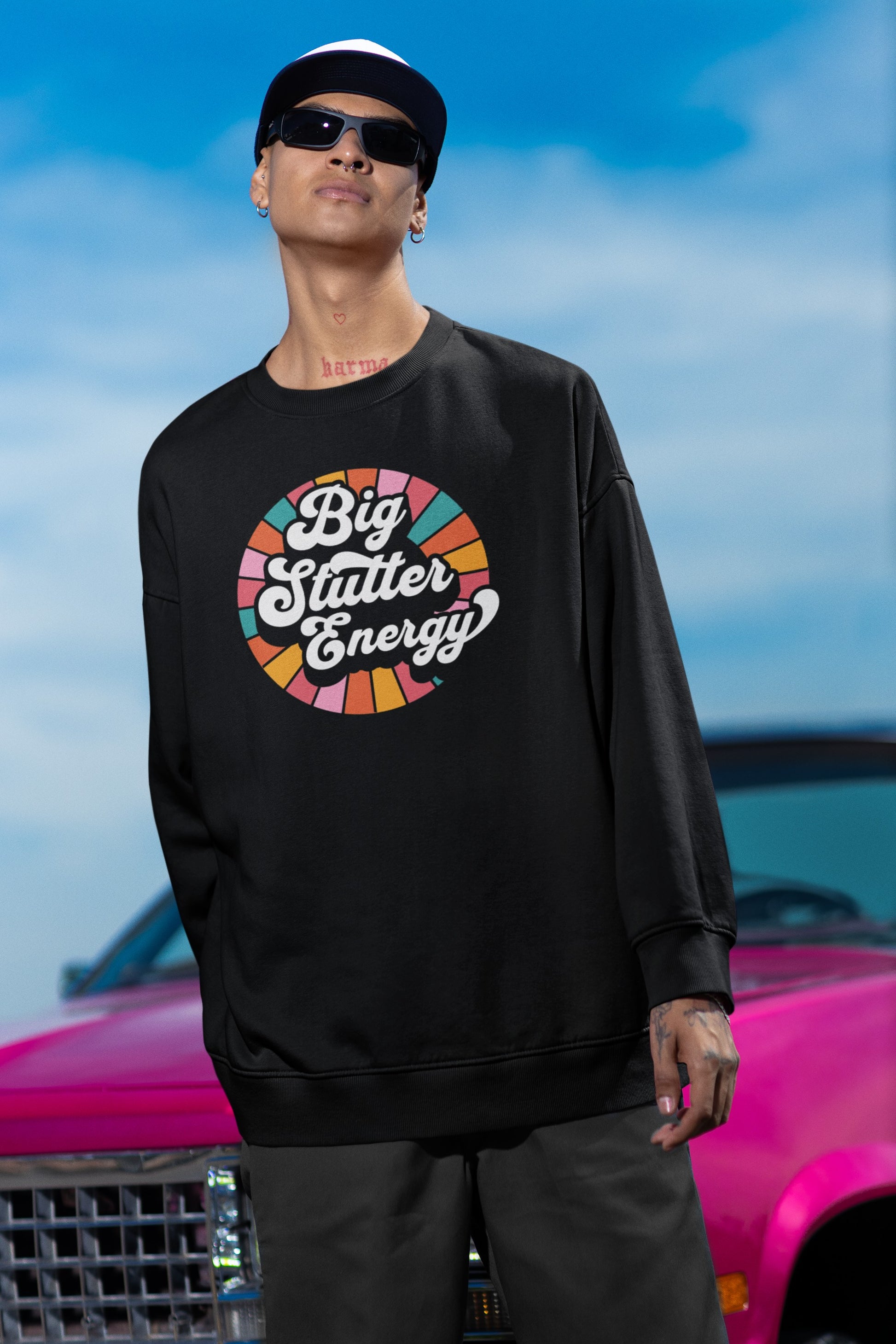 Big Stutter Energy Funny Retro Stuttering Crewneck Sweatshirt