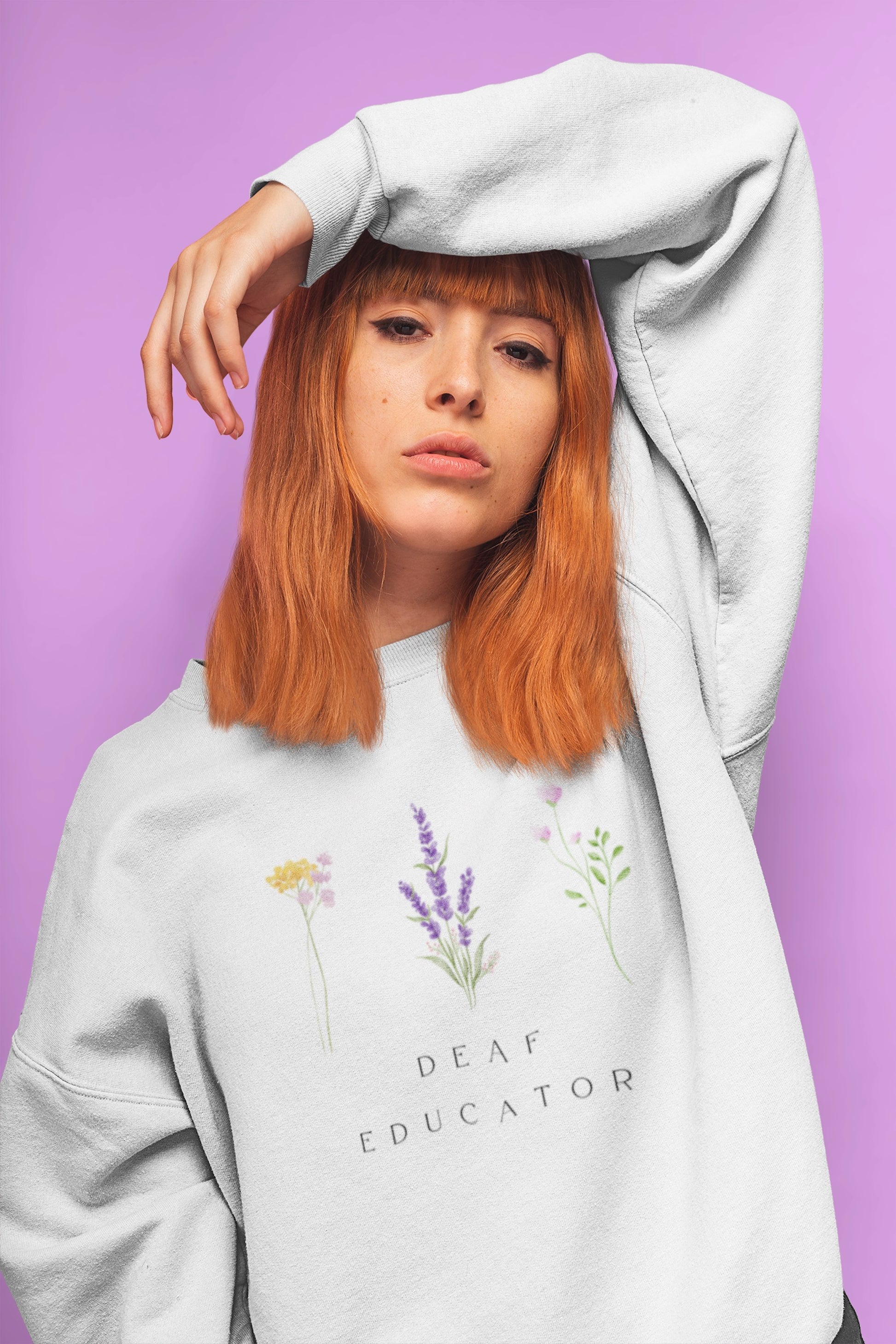 Deaf Educator Minimalist Floral Sweatshirt