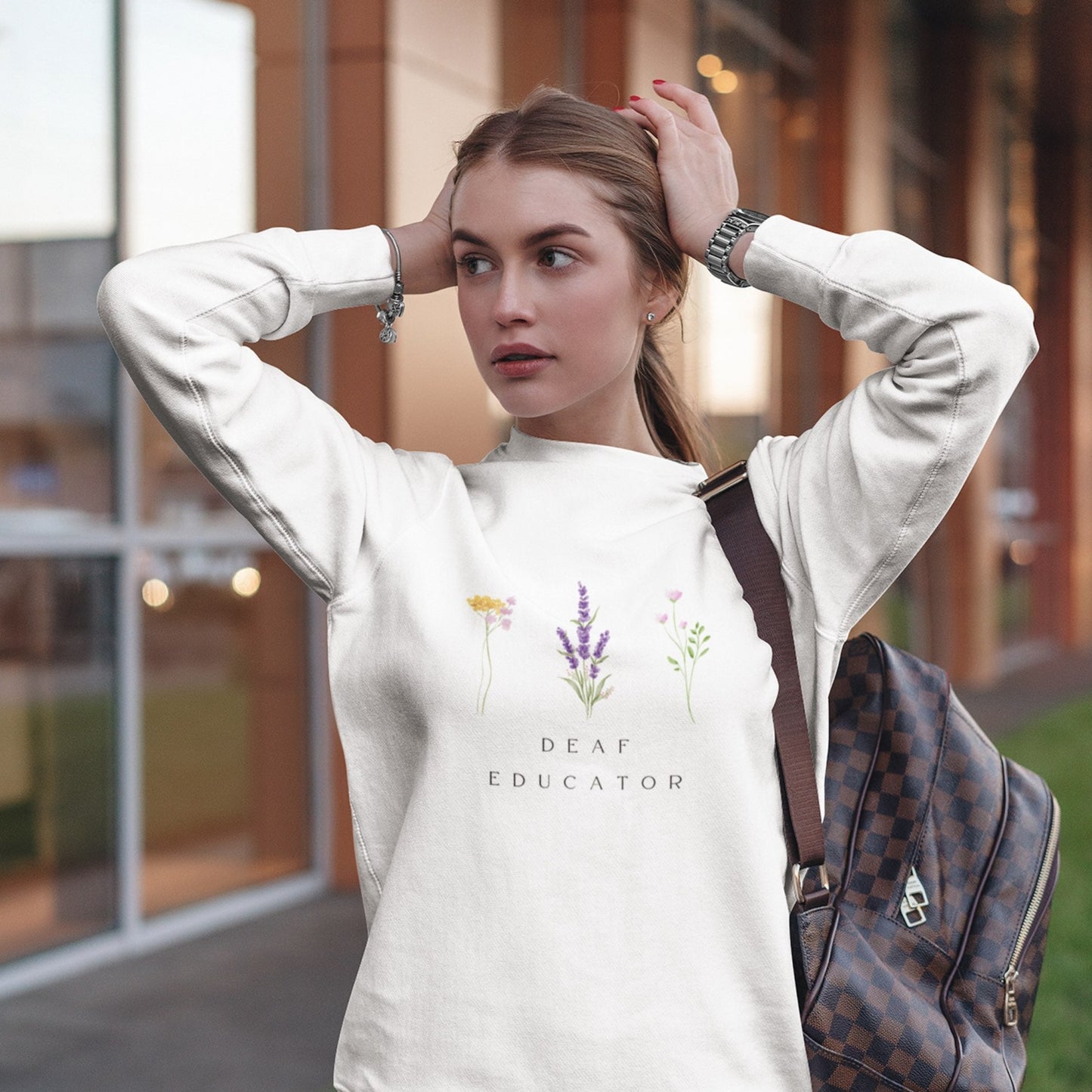 Deaf Educator Minimalist Floral Sweatshirt