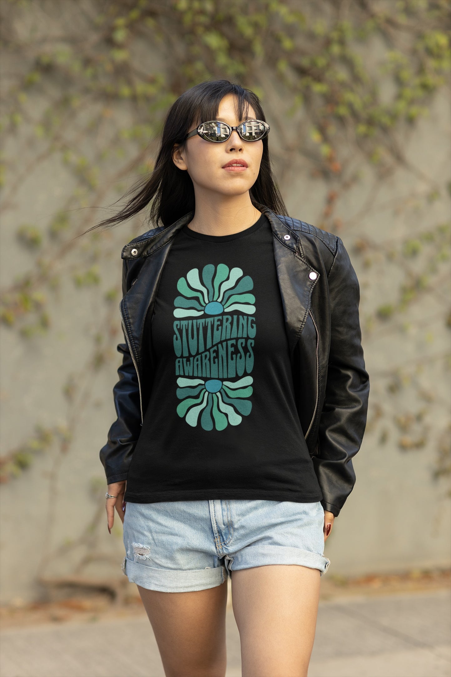 Sea Green Stuttering Awareness Retro Sun Tshirt