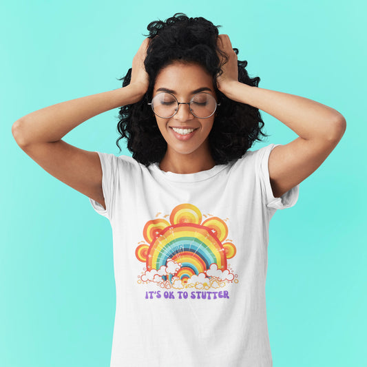 It's OK to Stutter Groovy Retro Rainbow Unisex Tshirt