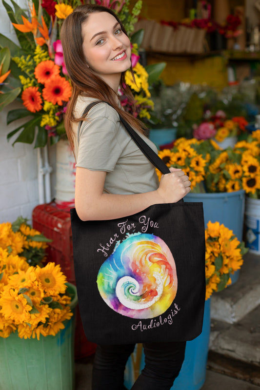 Hear for You Abstract Cochlea Audiology Tote Bag - Black