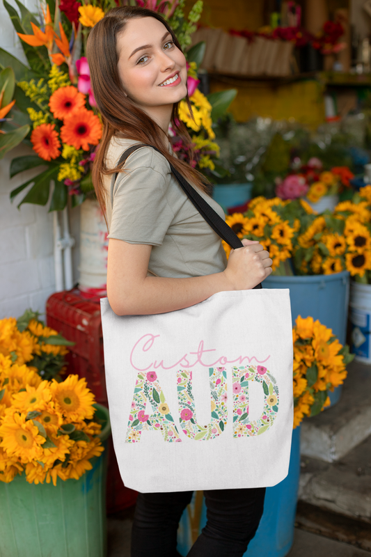 Custom Audiology Tote Bag, Retro Floral AUD Tote, 3 Sizes