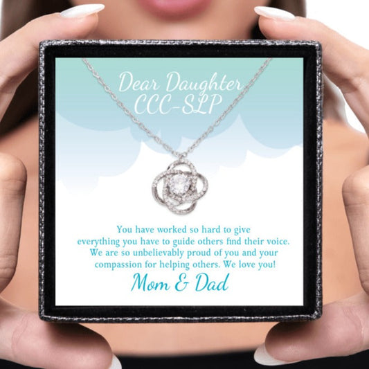 front_225_195Tied to You - Love Knot Necklace - Custom CCC-SLP Graduation Gift for Daughter