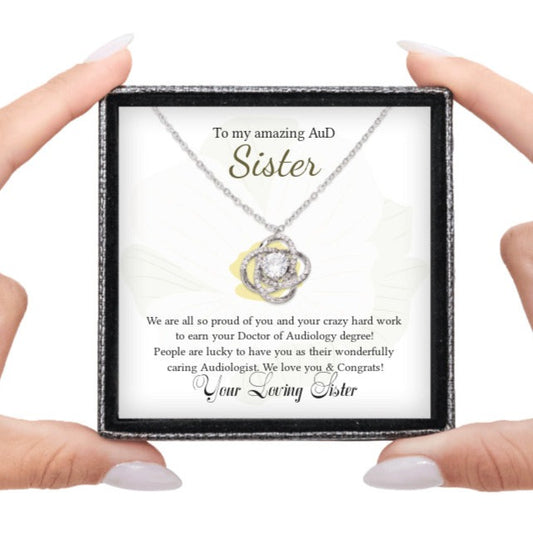 Tied to You - Love Knot Necklace for AuD Doctor of Audiology Graduation Gift from Sister