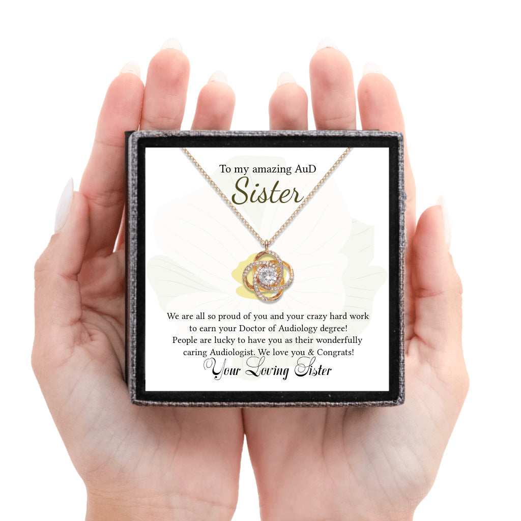 Tied to You - Love Knot Necklace for AuD Doctor of Audiology Graduation Gift from Sister