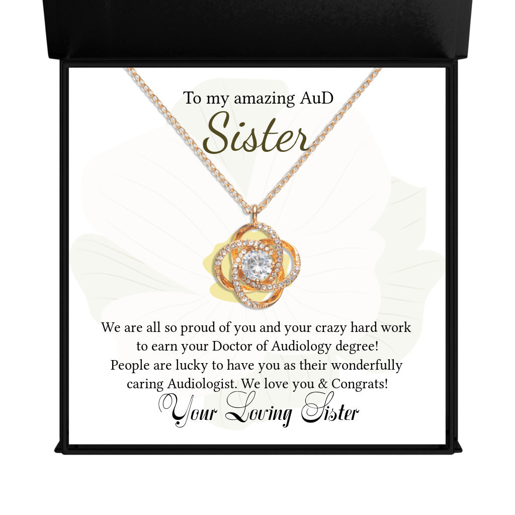 Tied to You - Love Knot Necklace for AuD Doctor of Audiology Graduation Gift from Sister