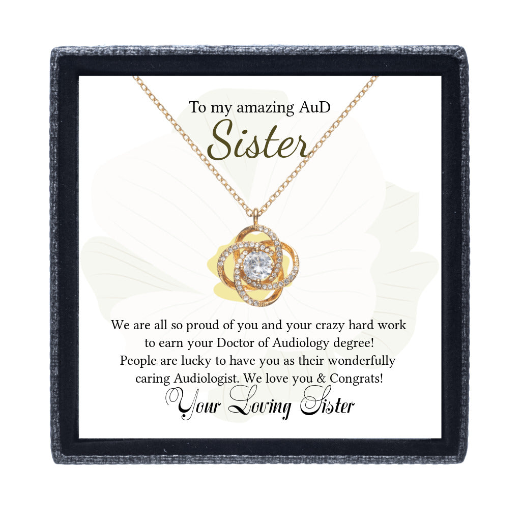 Tied to You - Love Knot Necklace for AuD Doctor of Audiology Graduation Gift from Sister