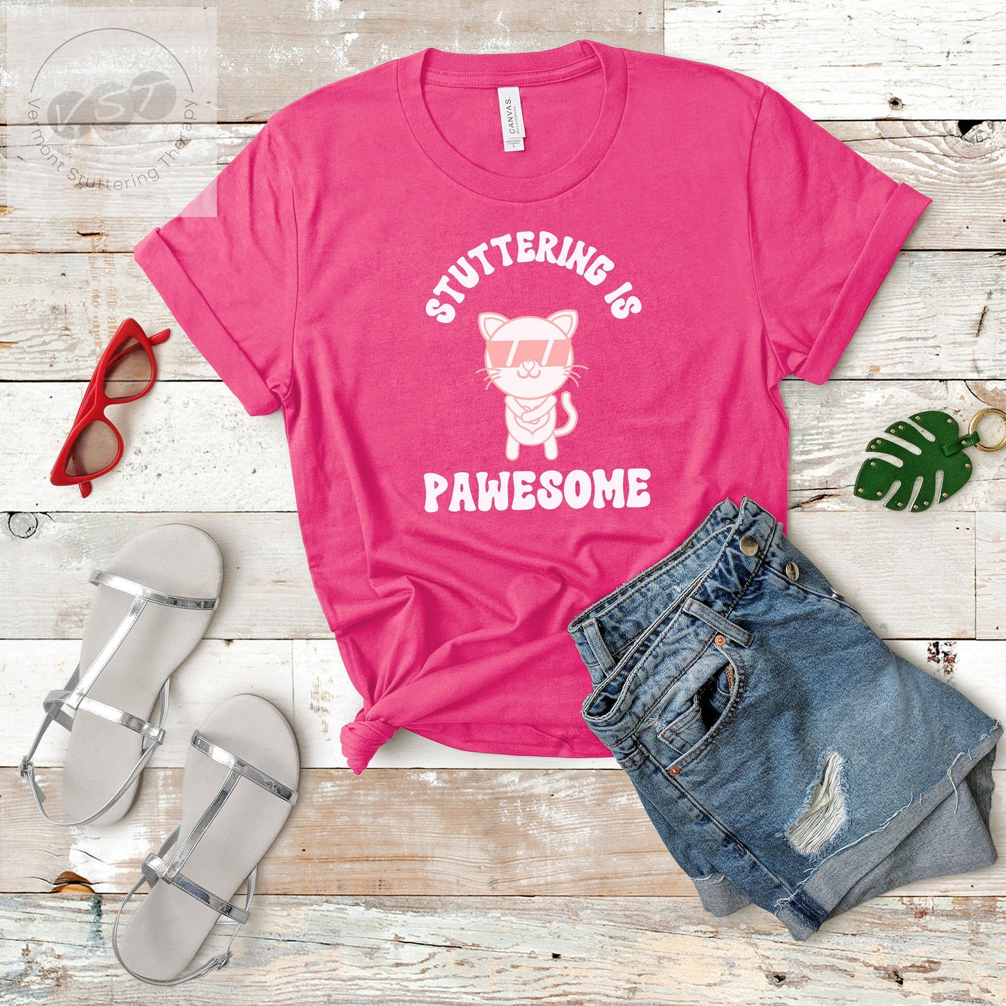 Stuttering is Pawesome Cat in Sunglasses Unisex T-Shirt