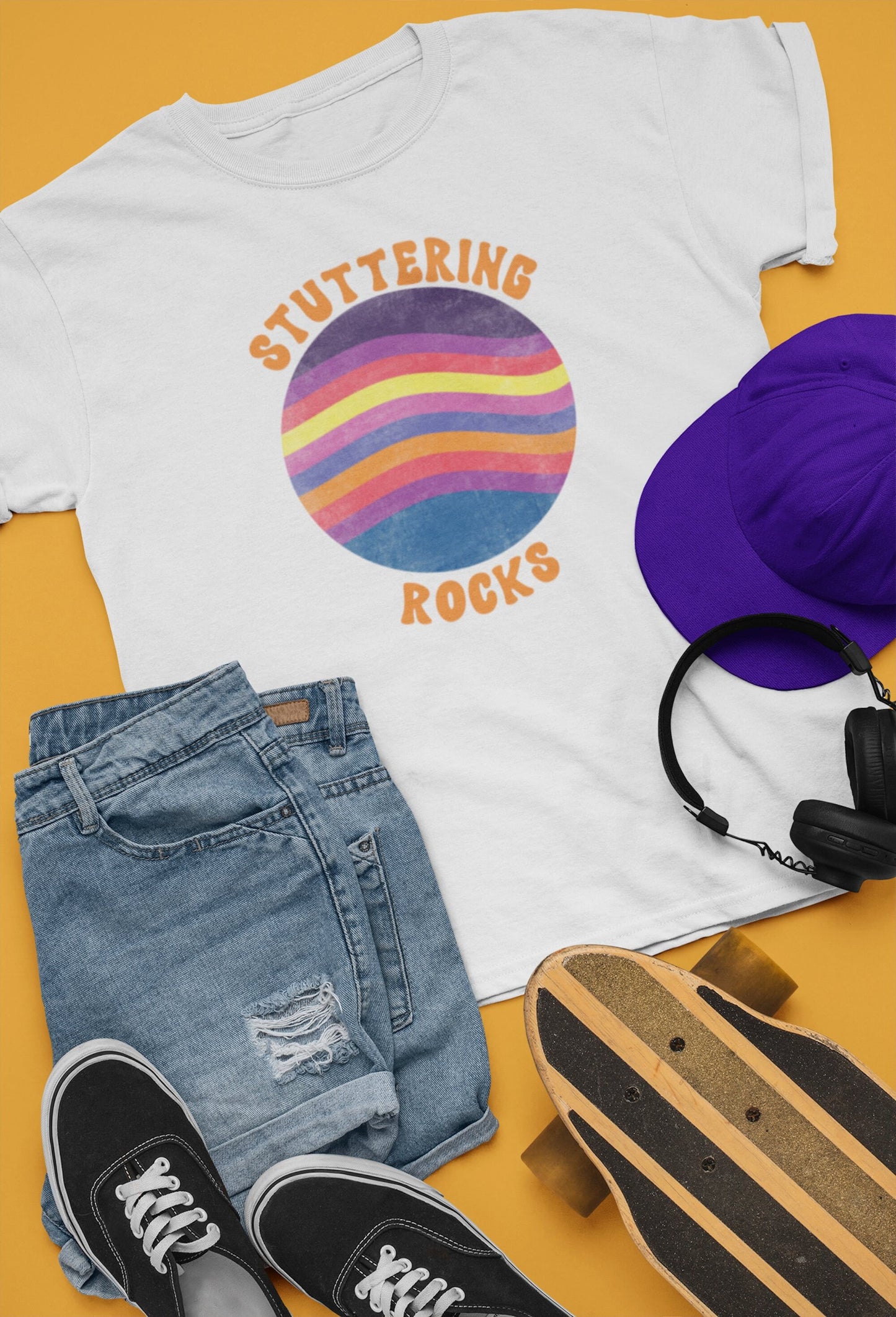 Stuttering Rocks Retro Sun Unisex T-Shirt