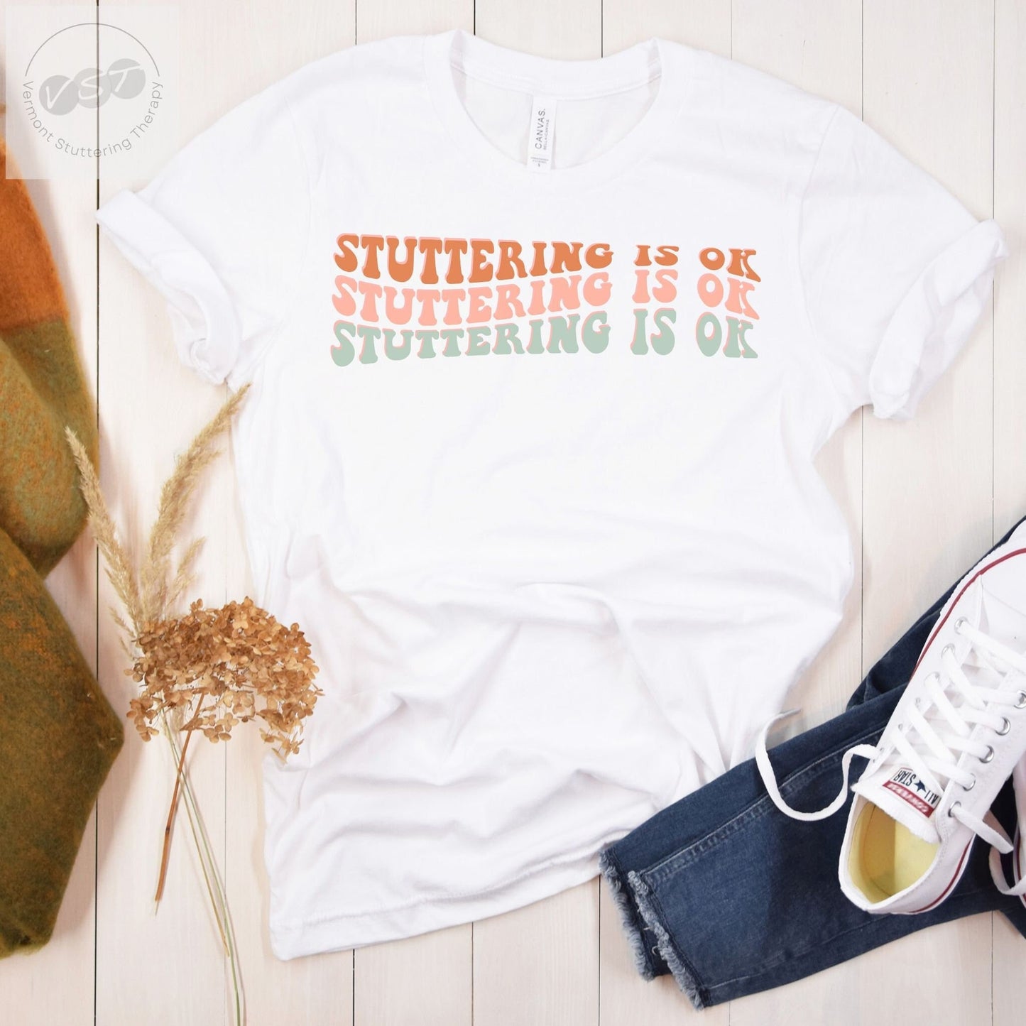 Stuttering Is OK Retro Wave Text T-shirt