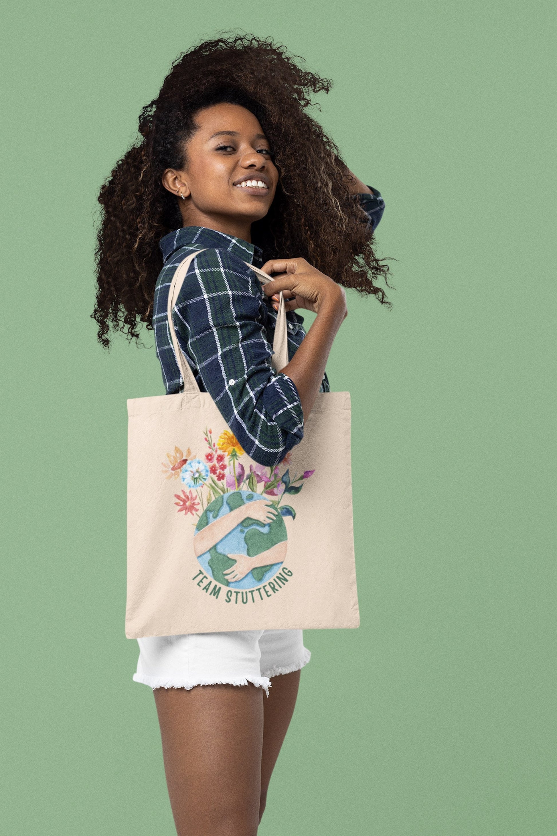 Earth Flowers Hug Team Stuttering Canvas Tote Bag