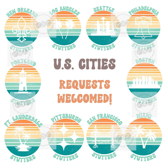 US Cities Stutter Unisex Retro Sun T-Shirt