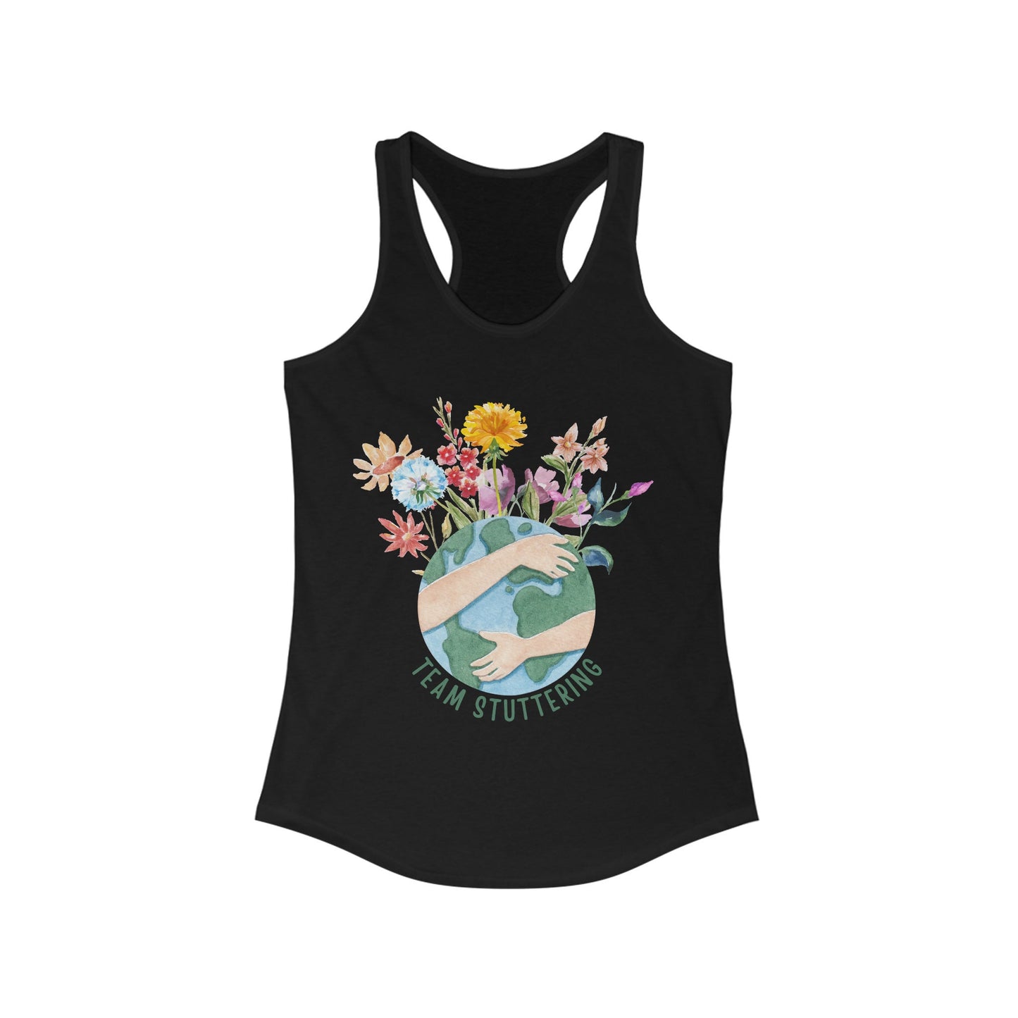 Women's tank top, Team Stuttering, Racerback Tank, Earth and flowers tank, Normalize Stuttering, Gift for woman who stutters