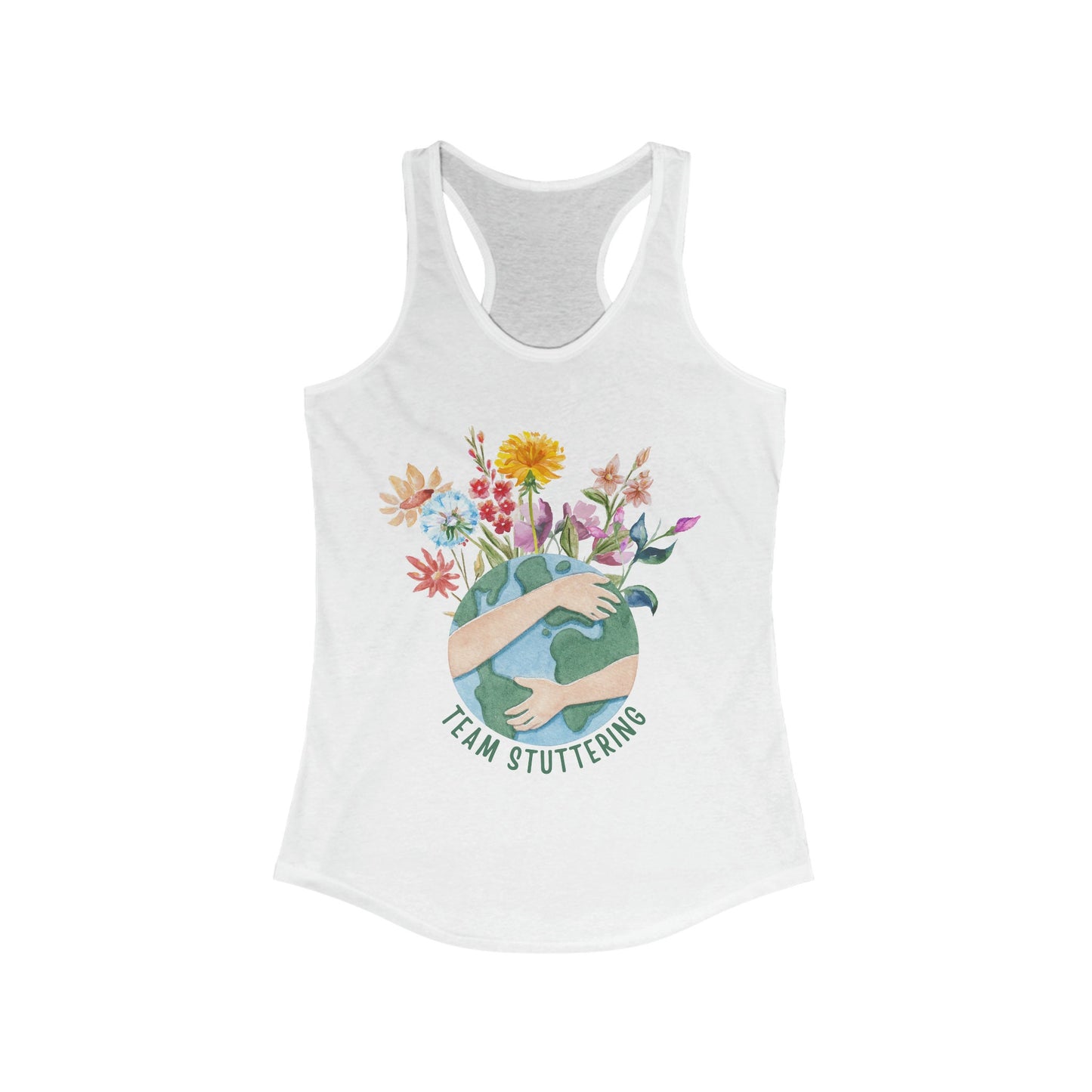 Women's tank top, Team Stuttering, Racerback Tank, Earth and flowers tank, Normalize Stuttering, Gift for woman who stutters