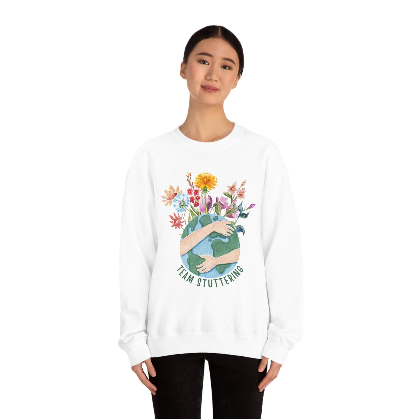 Team Stuttering Earth Hug Floral Unisex Heavy Blend Crewneck Sweatshirt