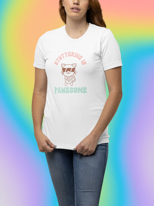 Stuttering is Pawesome Cat in Sunglasses Unisex T-Shirt