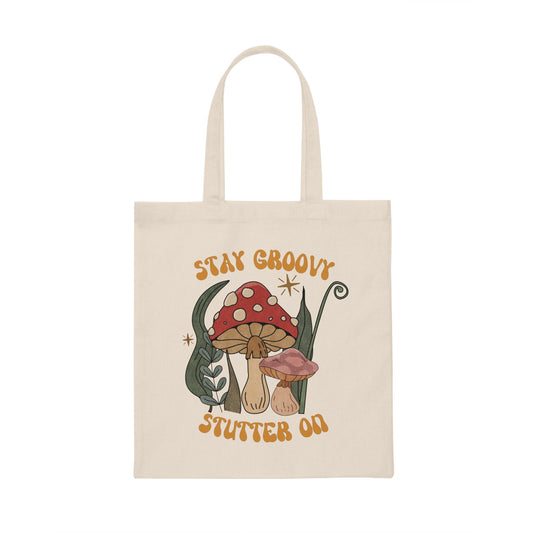 70s Mushroom Stay Groovy Stutter On Canvas Tote Bag