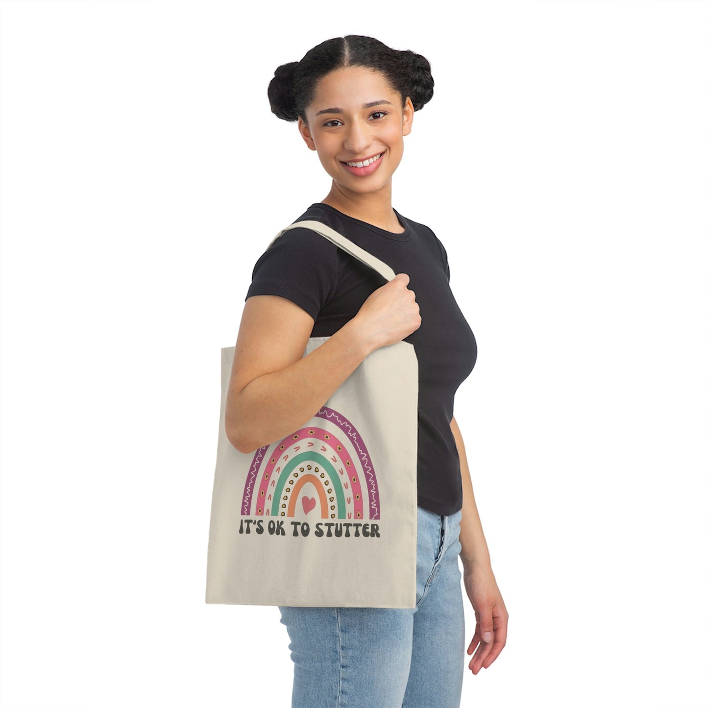 Rainbow It's OK to Stutter Canvas Tote Bag