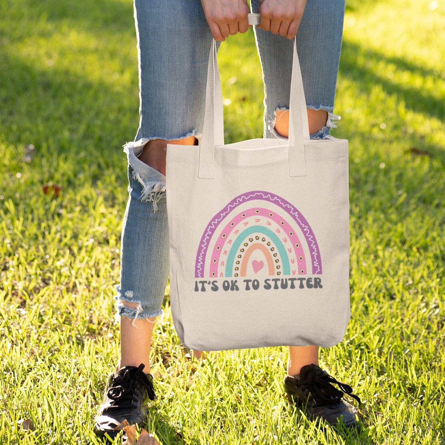 Rainbow It's OK to Stutter Canvas Tote Bag