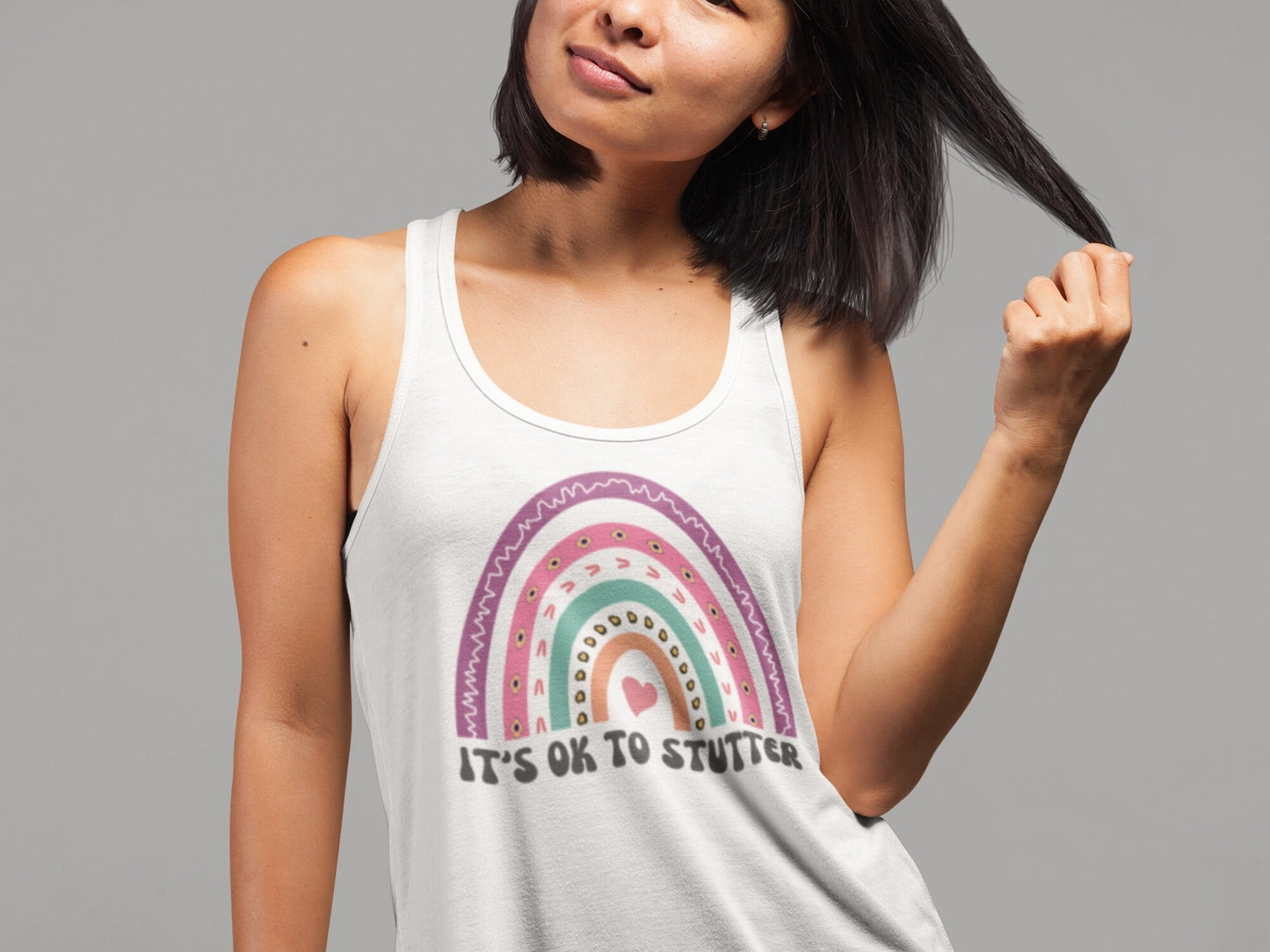 Women's stuttering tank top, Team Stuttering, Rainbow Racerback Tank, Stuttering Is OK, Normalize Stuttering, Gift for woman who stutters