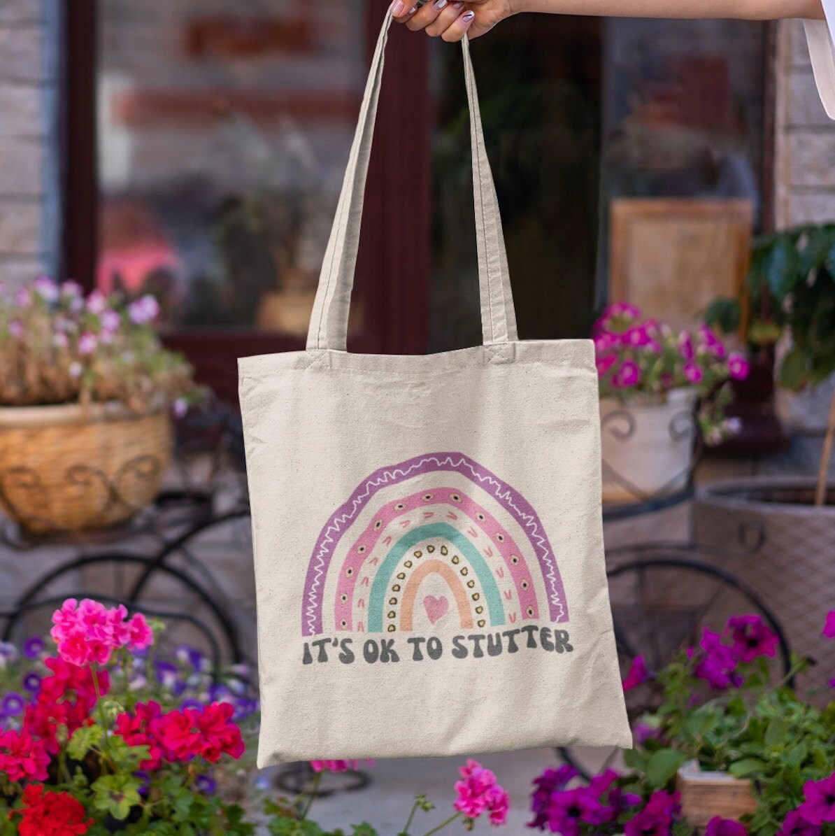 Rainbow It's OK to Stutter Canvas Tote Bag