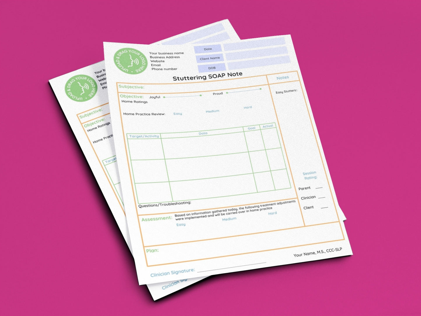 Editable Digital Stuttering SOAP Note Template - SLP Stuttering Therapy