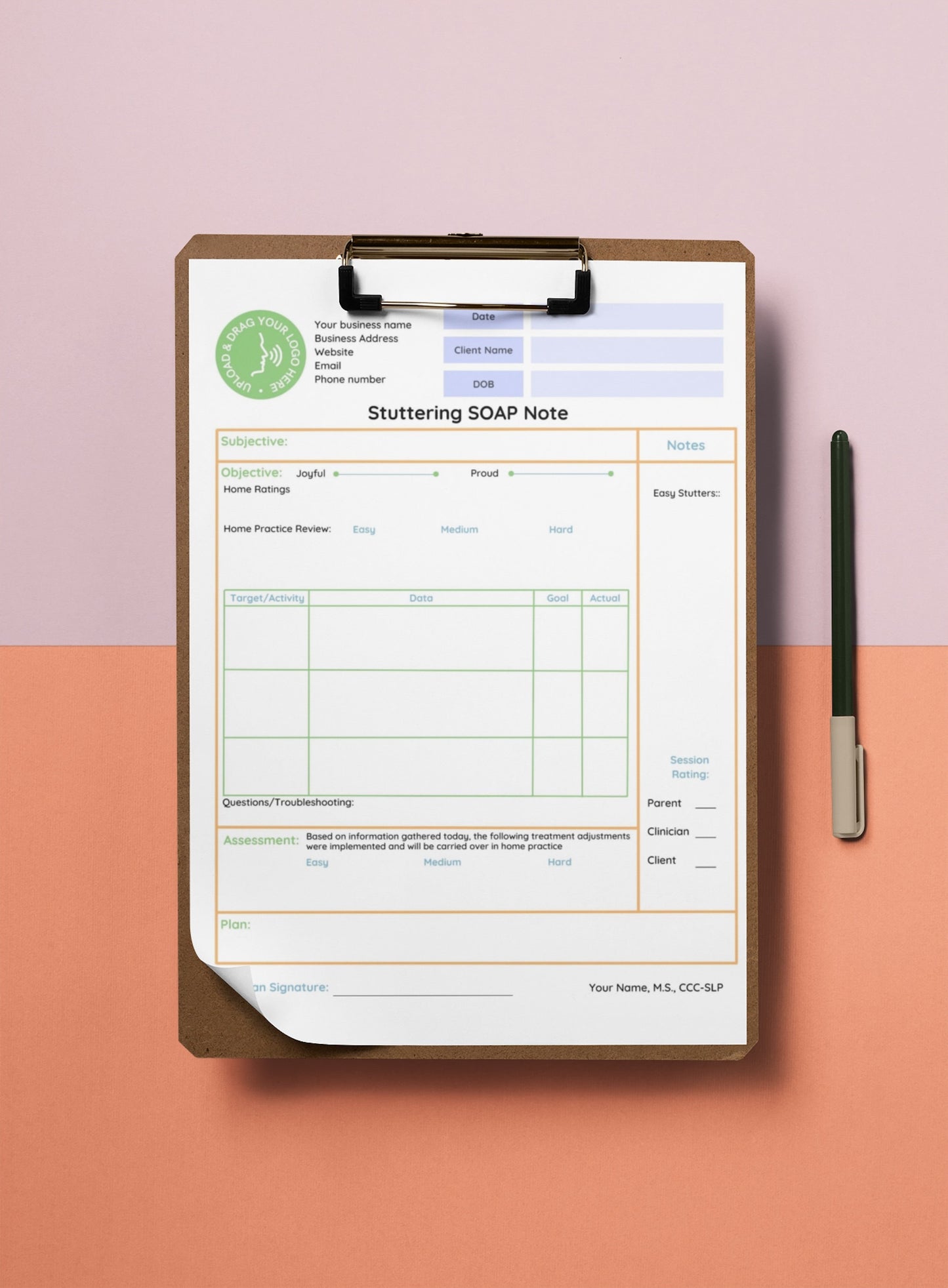 Editable Digital Stuttering SOAP Note Template - SLP Stuttering Therapy