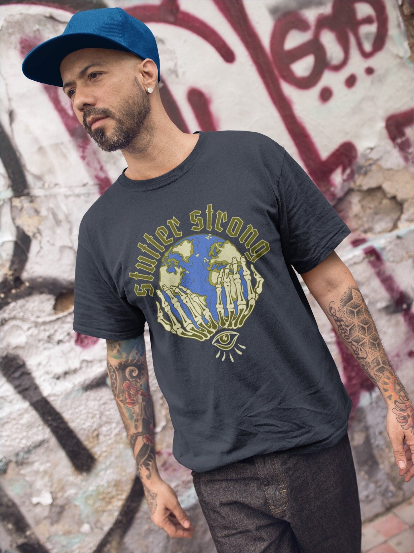 Stutter Strong Skeleton Hands Earth Shirt Unisex T-Shirt