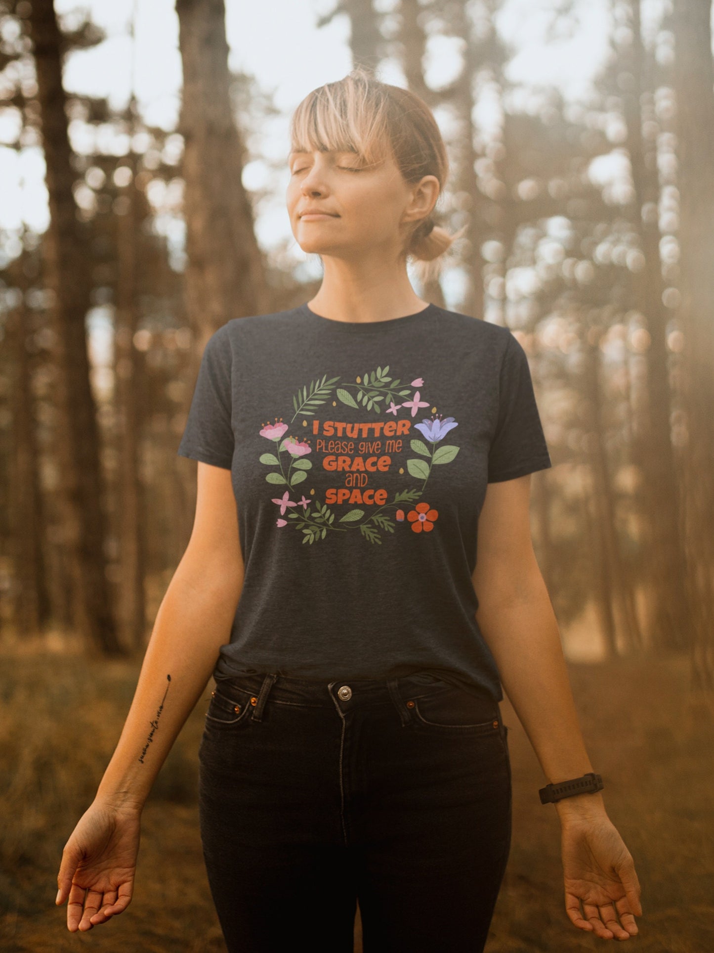 I Stutter, Please Give be Grace and Space Floral T-shirt