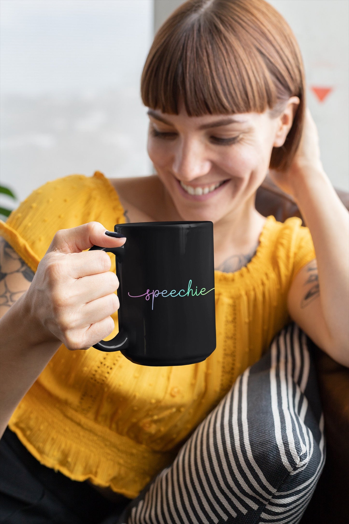 Speechie Minimalist Pastel Gradient Black Mug, 15oz Mug