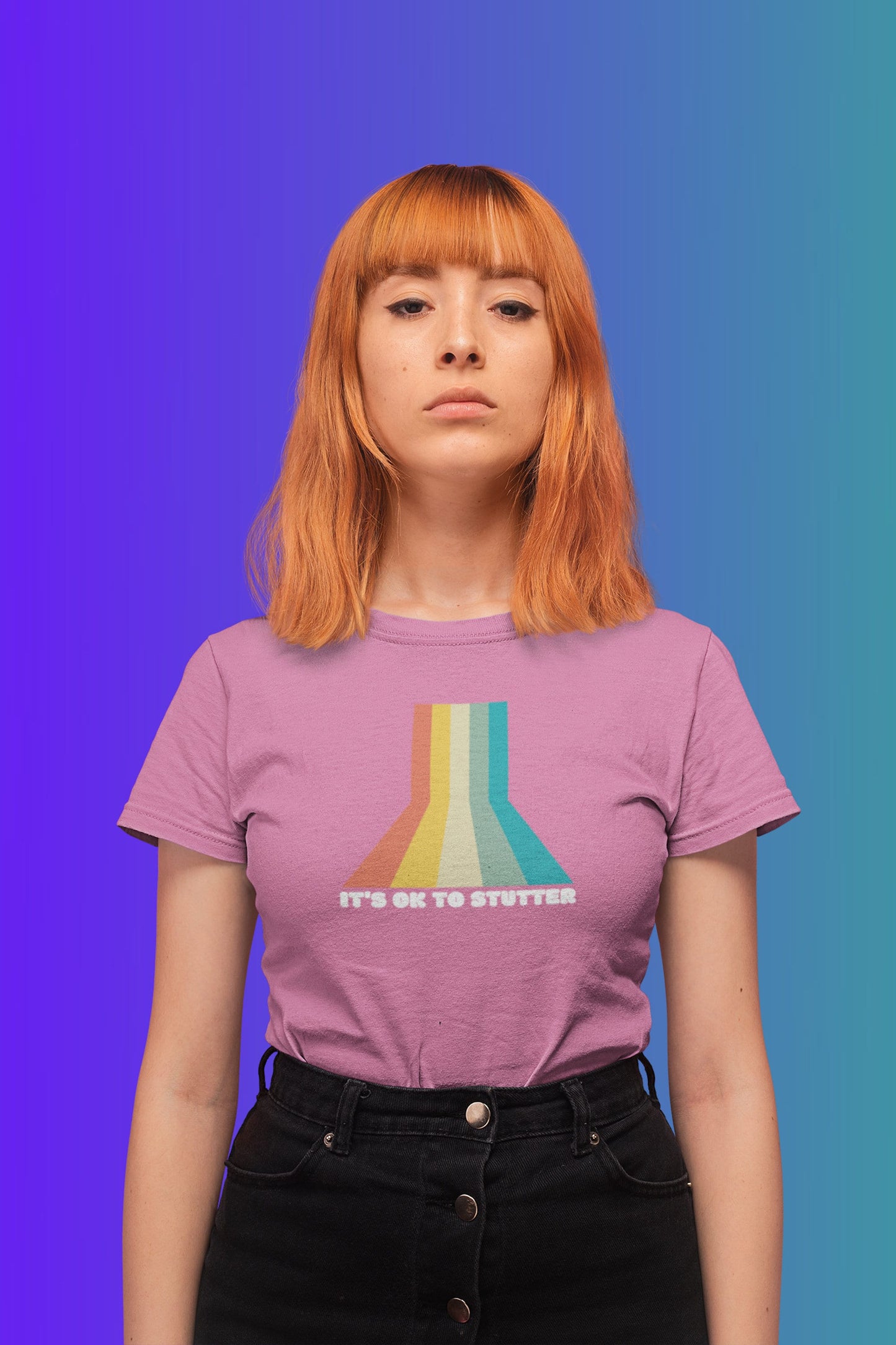 It's OK to Stutter Retro Stripe T-shirt