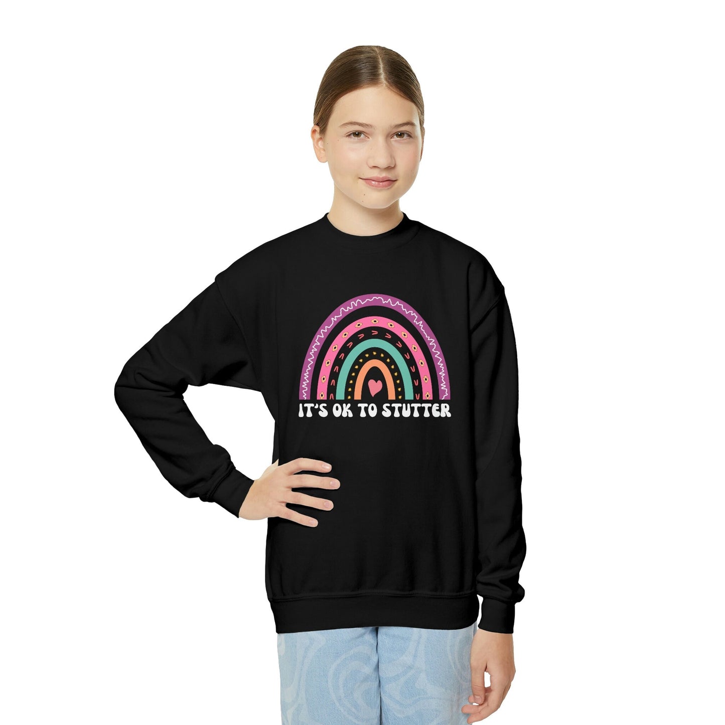 Rainbow It's OK to Stutter Youth Crewneck Stutter Sweatshirt