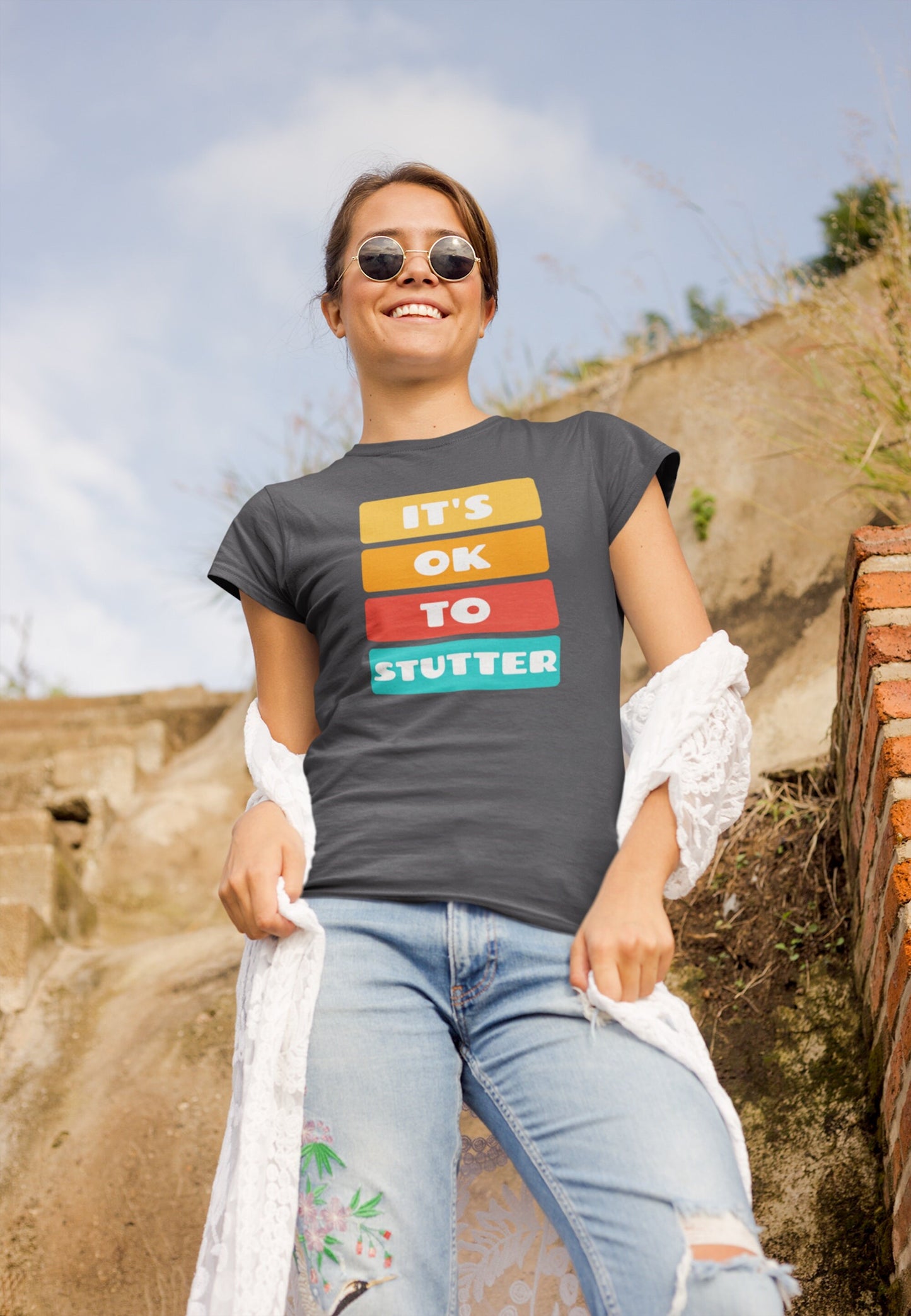 It's OK to Stutter Color Block T-shirt