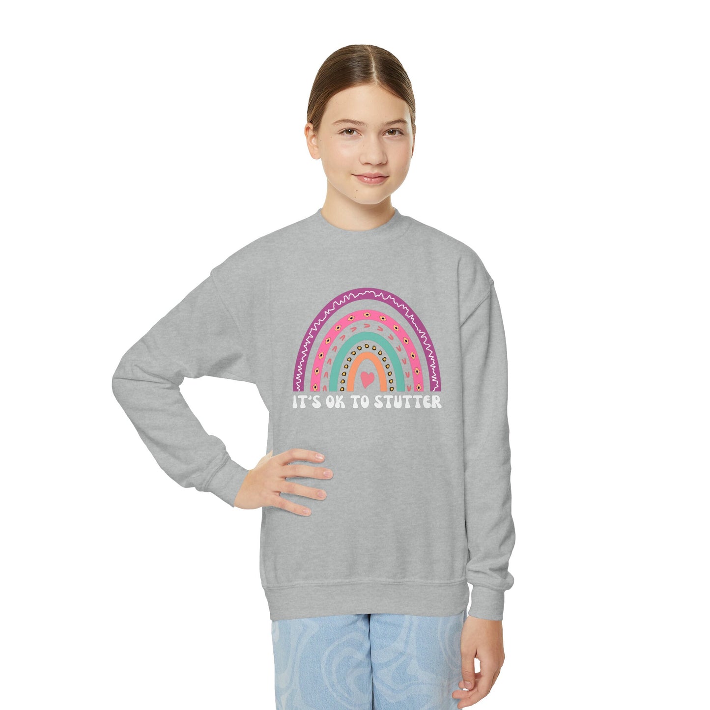 Rainbow It's OK to Stutter Youth Crewneck Stutter Sweatshirt