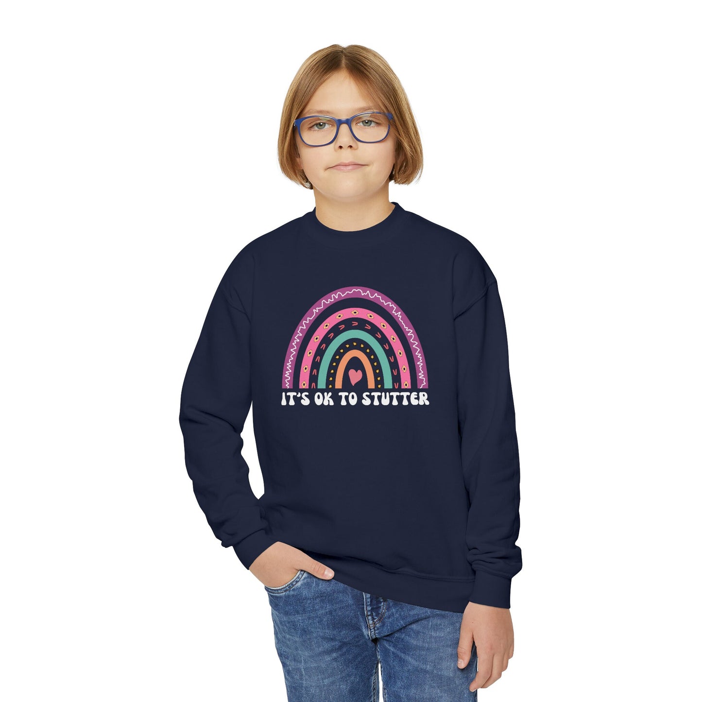 Rainbow It's OK to Stutter Youth Crewneck Stutter Sweatshirt