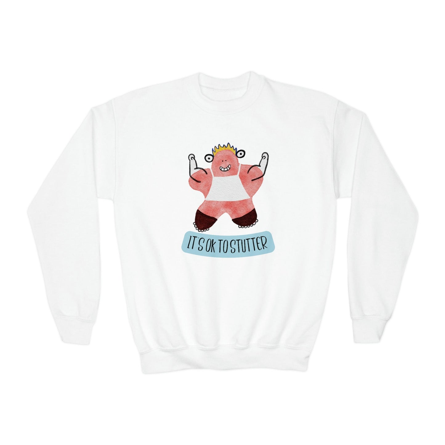 It's OK to Stutter Hand Drawn Monster Crewneck Youth Sweatshirt