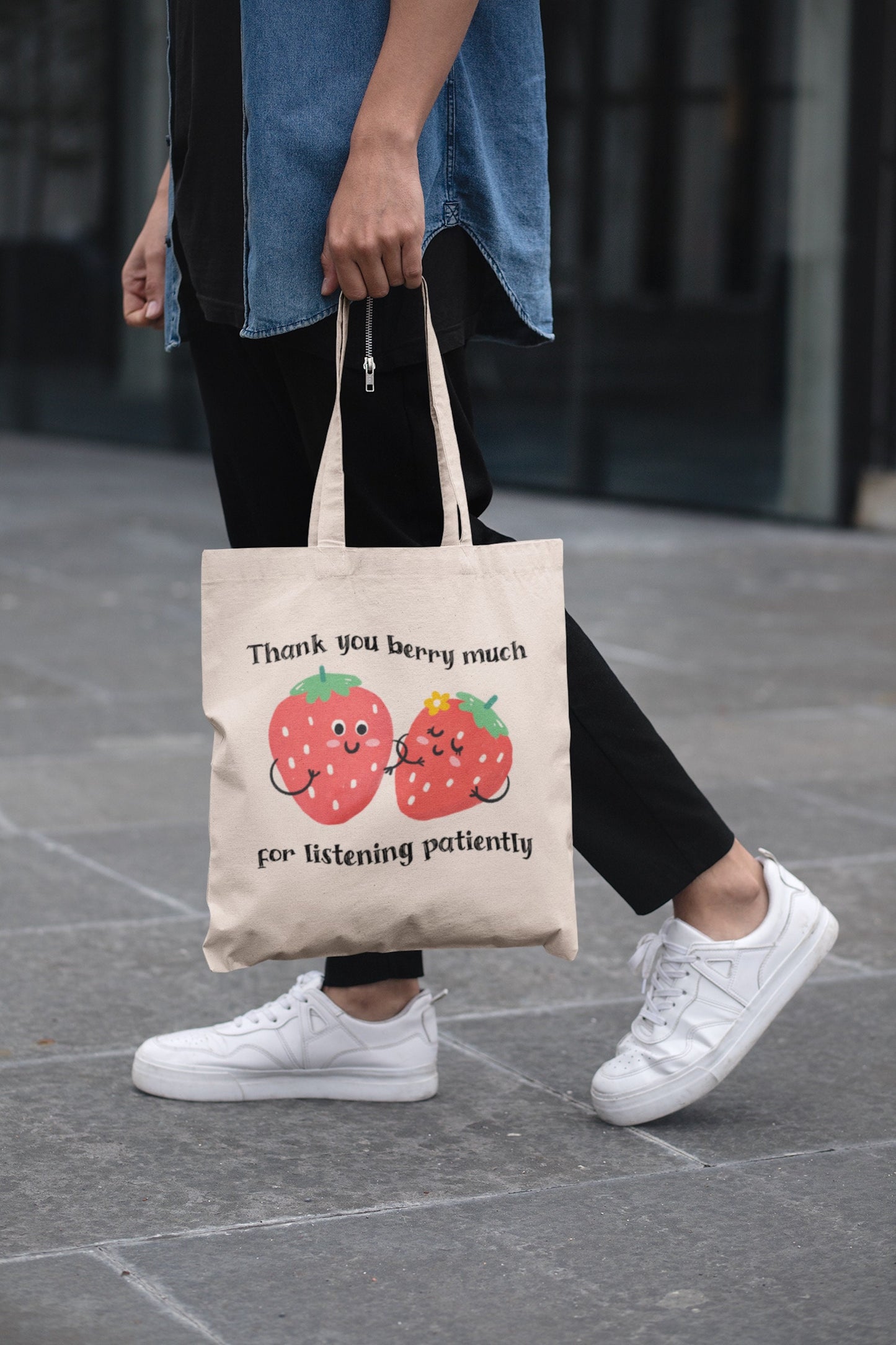 Thanks Berry Much for Listening Patiently Strawberry Stutter Tote Bag