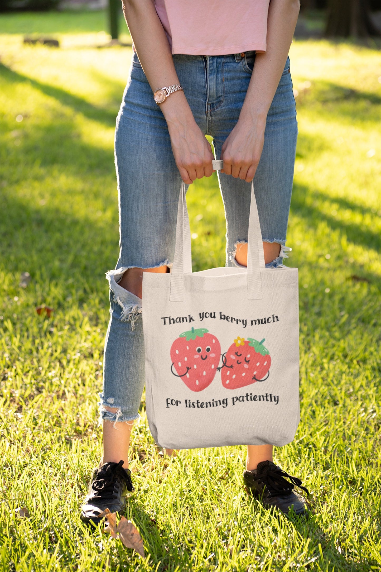 Thanks Berry Much for Listening Patiently Strawberry Stutter Tote Bag