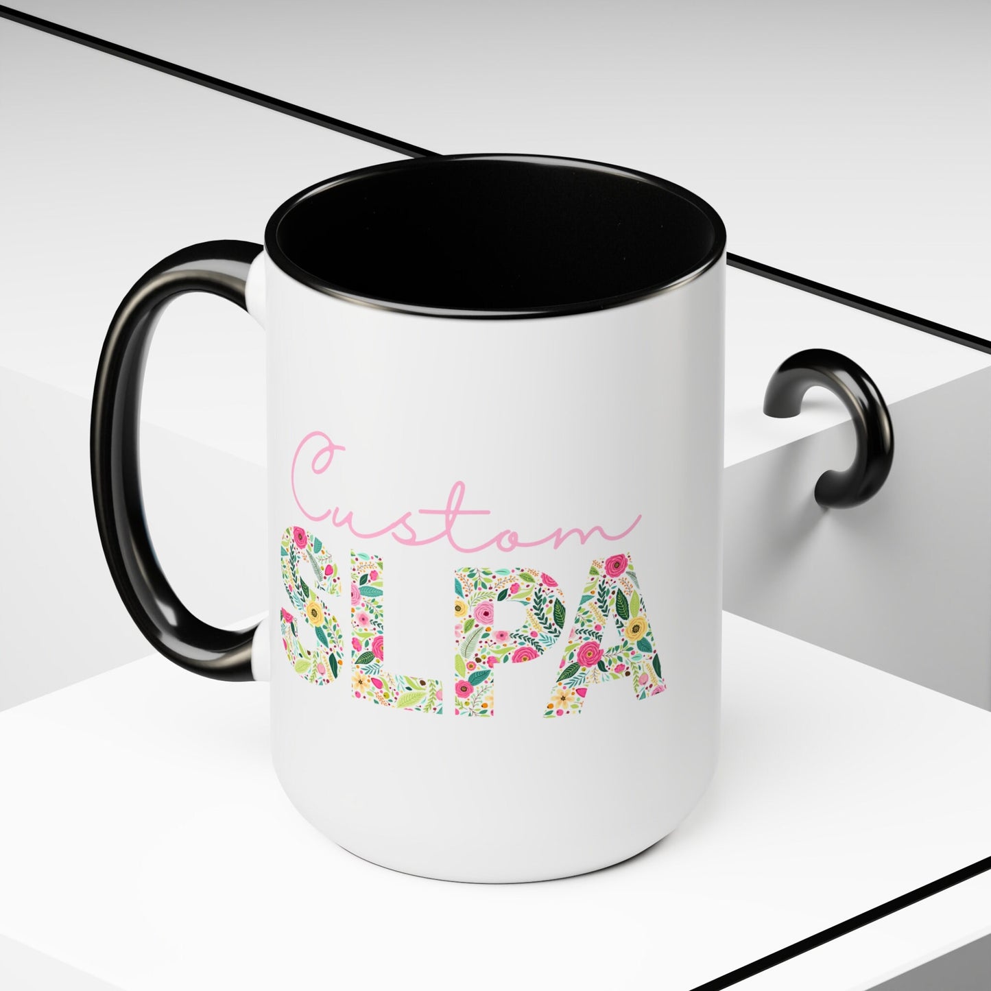 Custom Name Floral SLPA 15oz Two-Tone Mug