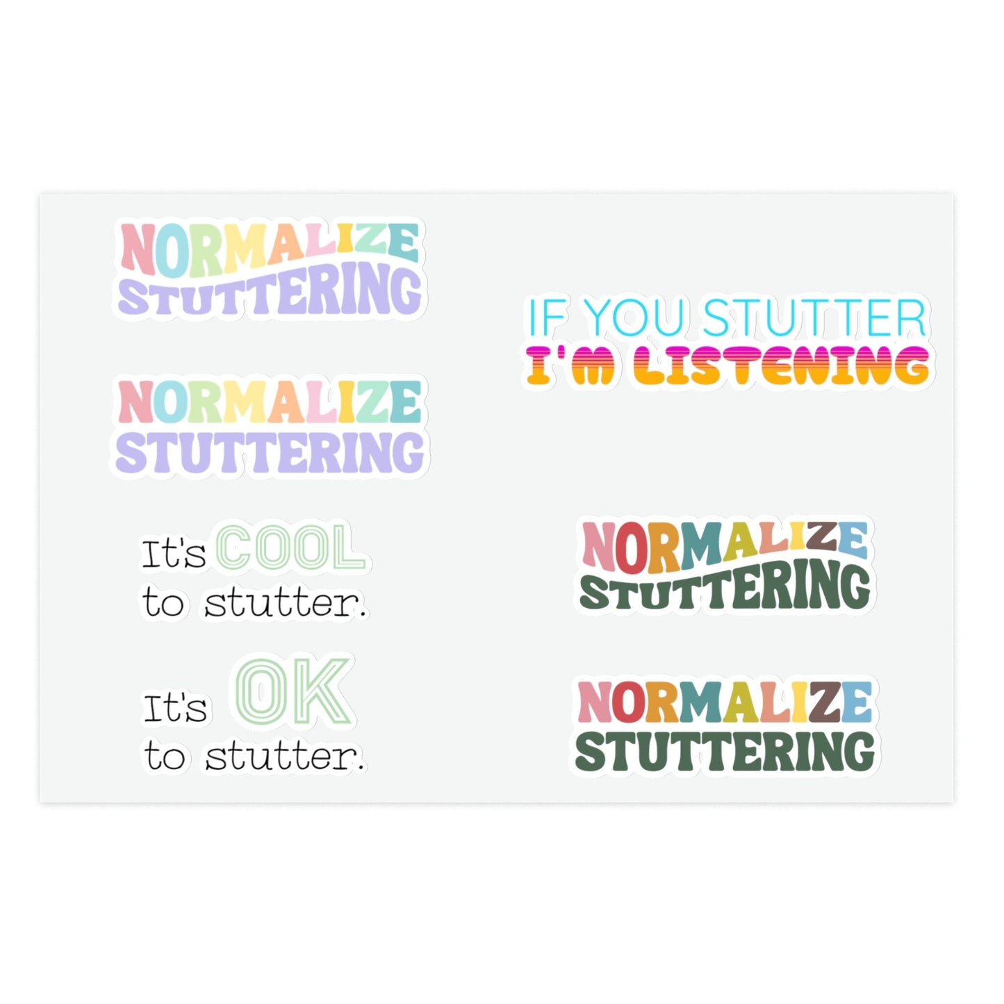 7 Stuttering Stickers on 8.5 x 11" or 4 x 6" Sheet