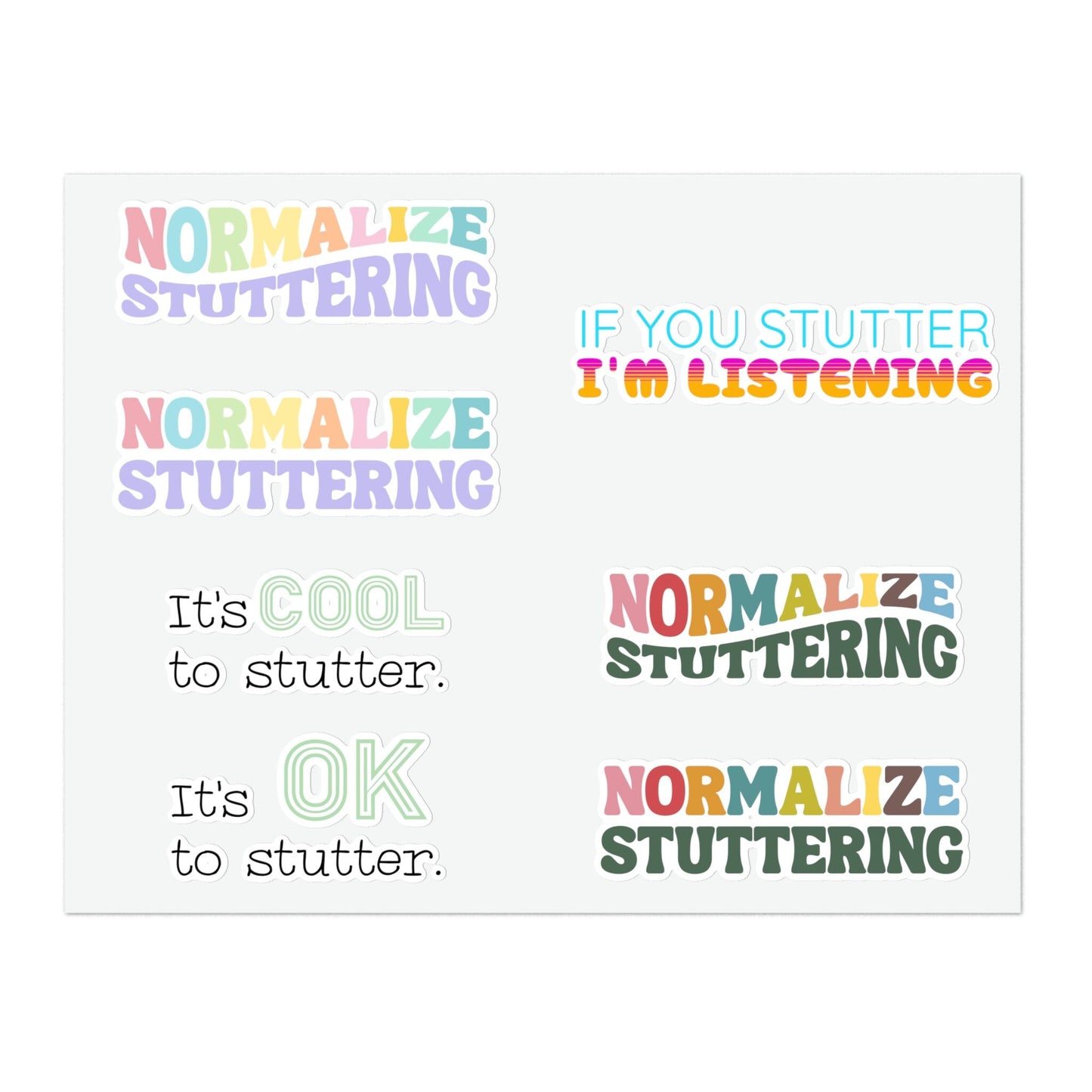 7 Stuttering Stickers on 8.5 x 11" or 4 x 6" Sheet