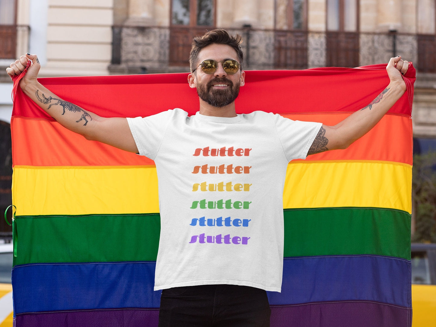 Stutter Pride Rainbow Text Stuttering Tshirt